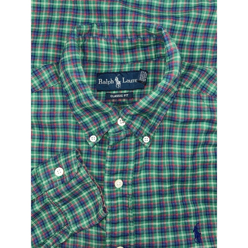 VTG Polo Ralph Lauren Classic Button Down Long‎ Sleeve Shirt Green Plaid Men’s M